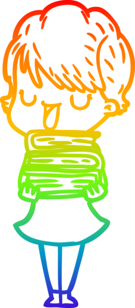 Gökkuşağı gradyan çizgi çizimi bir insan tarafından çizilmiş bir karikatür kadın