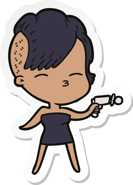 Bir insan tarafından çizilmiş, şaşı gözlü bir kızın çıkartması.