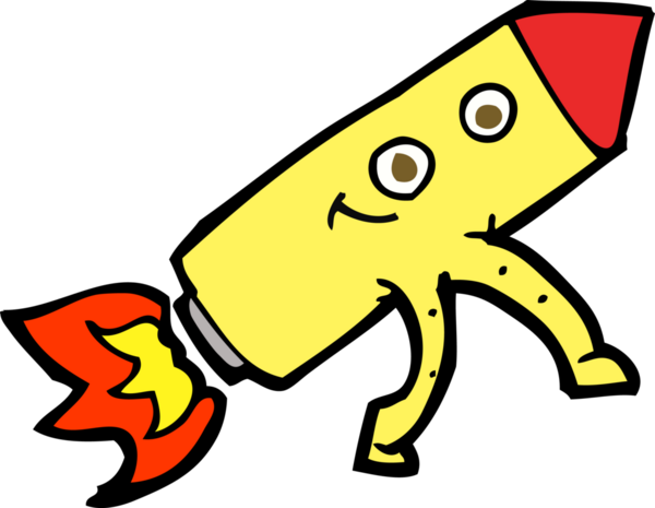 bir insan tarafından çizilmiş mutlu bir roket.