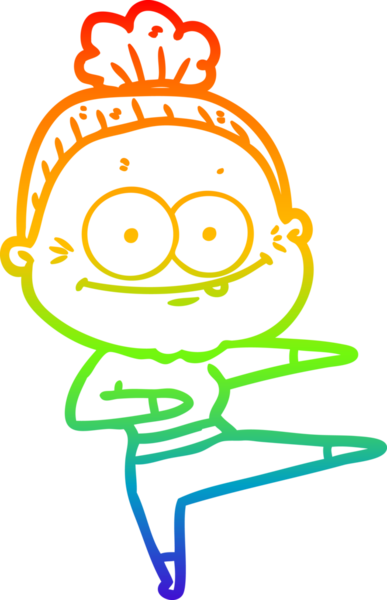 Gökkuşağı gradyan çizgi çizimi Bir insan tarafından çizilmiş mutlu yaşlı kadın