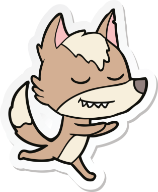 Bir insan tarafından çizilmiş dost canlısı bir kurt çizgi filminin çıkartması.