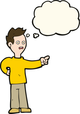 Bir insan tarafından çizilmiş düşünce balonuyla işaret eden karikatür şoku.