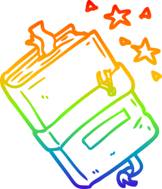 Bir cadının büyü kitabının gökkuşağı gradyan çizgisi bir insan tarafından çizilmiş.