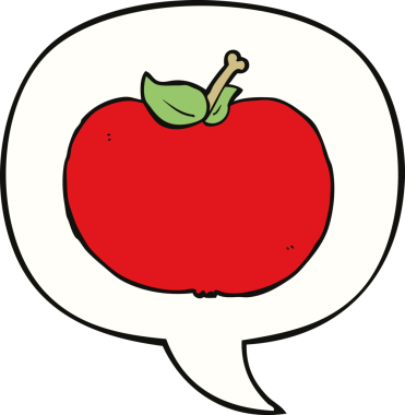 bir insan tarafından çizilmiş konuşma balonlu çizgi film elması