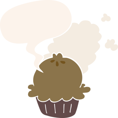 Bir insan tarafından çizilmiş, konuşma baloncuklu şirin bir çizgi film pastası.