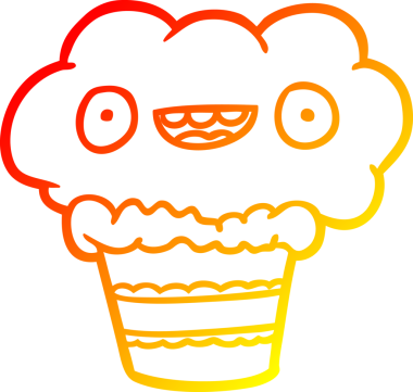 Bir insan tarafından çizilmiş komik bir kekin sıcak gradyan çizgisi