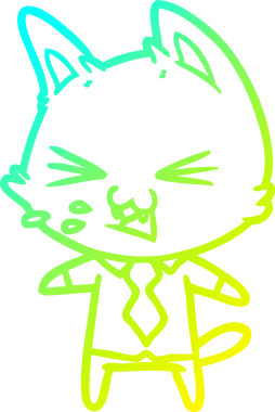 Bir insan tarafından çizilmiş tişört giyen çizgi film kedisinin soğuk çizgisi.