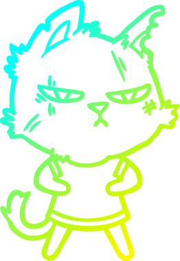 Bir insan tarafından çizilmiş sert bir çizgi film kedisinin soğuk gradyan çizimi