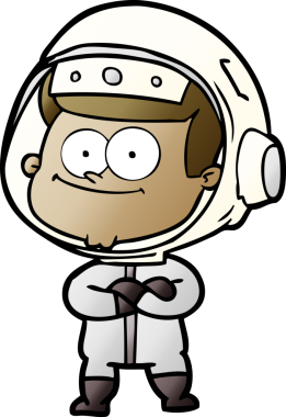 Bir insan tarafından çizilmiş mutlu astronot çizgi filmi.