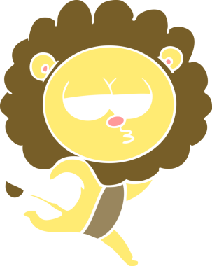 Bir insan tarafından çizilmiş düz renkli çizgi film koşu aslanı