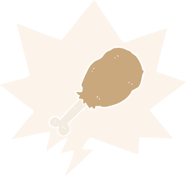 bir insan tarafından çizilmiş, konuşma baloncuklu tavuk budu çizgi filmi.