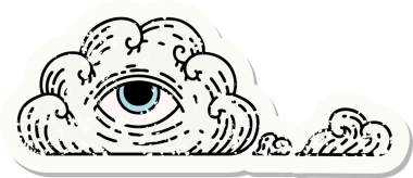 Her şeyi gören bir insan tarafından çizilmiş geleneksel stil yapıştırmalı dövme.