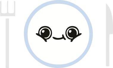 Bir insan tarafından çizilmiş yemek tabağının düz renkli retro karikatürü