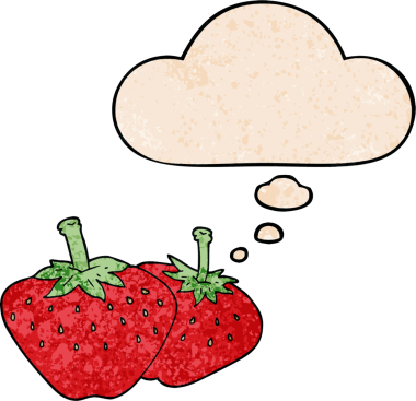 bir insan tarafından çizilmiş grunge desenli düşünce baloncuklu çizgi film çileği.