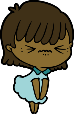 Bir insan tarafından çizilmiş kızgın çizgi film kızı.