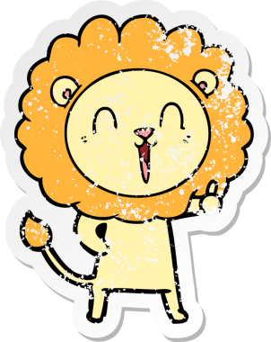 Bir insan tarafından çizilmiş gülen aslan çıkartması.