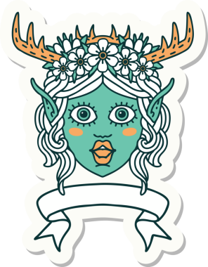 Bir insan tarafından çizilmiş pankartıyla Elf Druid karakterinin çıkartması.