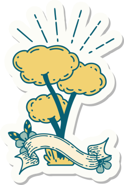 Bir insan tarafından çizilmiş dövme stili bir ağacın çıkartması.