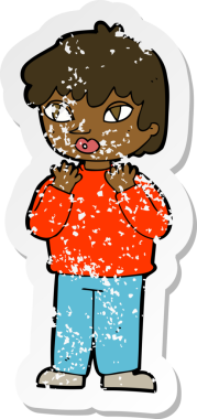 Bir insan tarafından çizilmiş endişeli bir çizgi filmin gerilimli çıkartması.