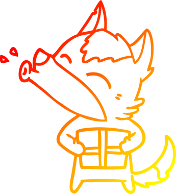 Uluyan bir kurdun sıcak bir çizgi çizimi ve bir insan tarafından çizilmiş noel hediyesi.