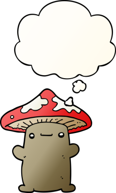 Düşünce baloncuğu olan karikatür mantarı bir insan tarafından çizilmiş.