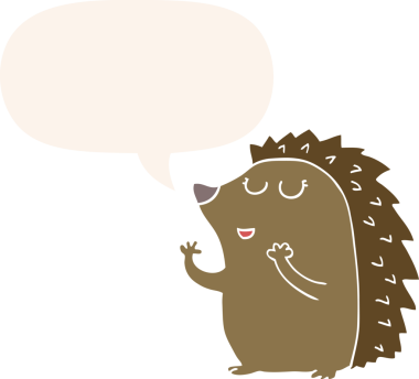 bir insan tarafından çizilmiş, konuşma baloncuklu bir kirpi çizgi filmi.