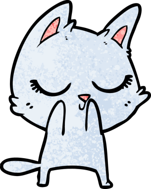 Bir insan tarafından çizilmiş sakin çizgi film kedisi.