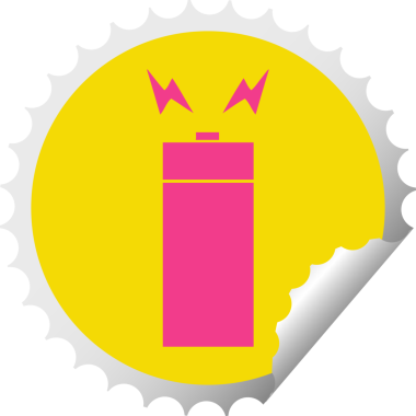 Bir insan tarafından çizilmiş eski bir pilin dairesel kabuk soyma etiketi.