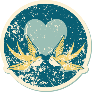 Kederli sembolik dövme stili kırlangıçlar ve bir insan tarafından çizilmiş kalp.