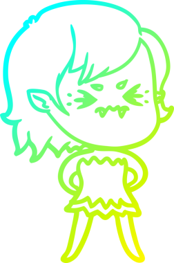 Bir insan tarafından çizilmiş, soğuk gradyan çizgi film karakteri bir vampir kız.