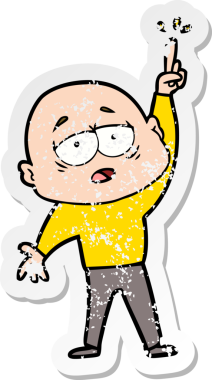 Karikatür çıkartması. Yorgun kel bir adam. Bir insan tarafından çizilmiş bir fikir.