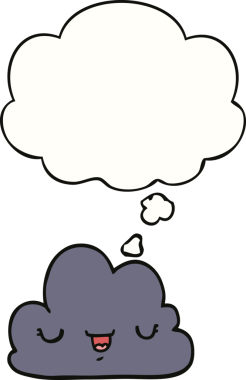 Bir insan tarafından çizilmiş düşünce baloncuklu şirin çizgi film bulutu.