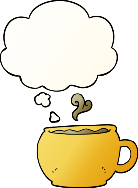 Düşünce baloncuklu çizgi film kahve fincanı bir insan tarafından çizilmiş.