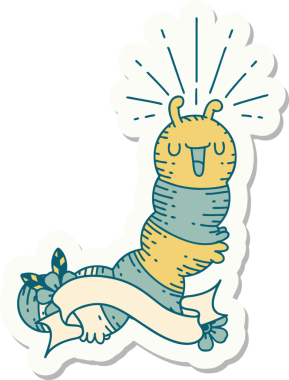 Bir insan tarafından çizilmiş mutlu tırtıl dövmesi stili.