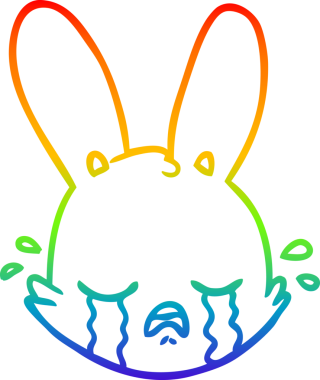 Gökkuşağı gradyan çizgi çizimi bir insan tarafından çizilmiş ağlayan tavşan yüzü