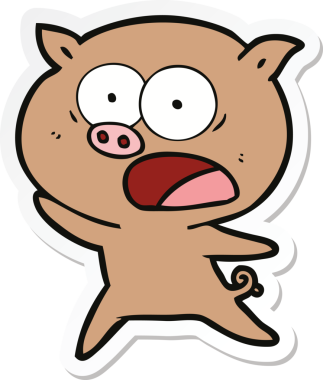 Bir insan tarafından çizilmiş domuz çizgi filmi etiketi.