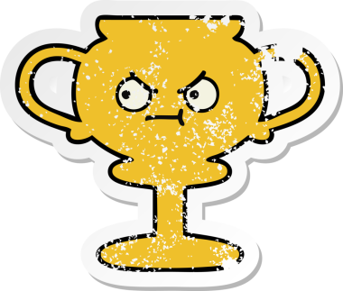 Bir insan tarafından çizilmiş sevimli bir karikatür kupasının sıkıntılı çıkartması.