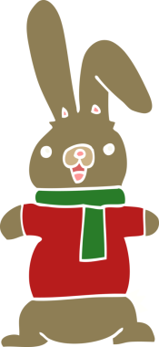 Bir insan tarafından çizilmiş düz renkli çizgi film tavşanı