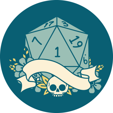 Retro Dövme Biçimi Doğal Bir d20 zar bir insan tarafından çizildi