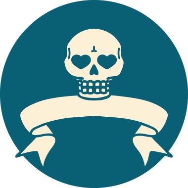 bir insan tarafından çizilmiş bir kafatası pankartıyla dövme biçimi simgesi