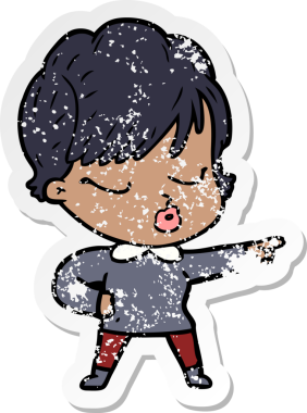 Bir insan tarafından çizilmiş gözleri olan karikatürlü bir kadının sıkıntılı çıkartması.