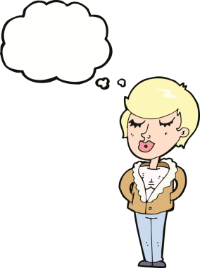 Bir insan tarafından çizilmiş düşünce baloncuğu olan rahat bir kadın.