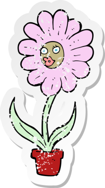 Bir insan tarafından çizilmiş karikatür çiçeğinin gerilmiş yapıştırması.