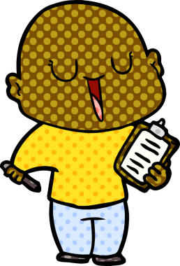 Bir insan tarafından çizilmiş mutlu, kel adam.