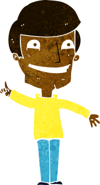 Bir insan tarafından çizilmiş bir fikirle sırıtan çizgi film adamı.