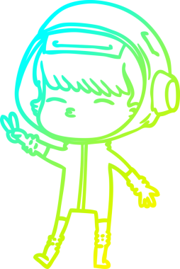 Bir insan tarafından çizilen barış işaretini çizen bir uzay kızının soğuk gradyan çizimi