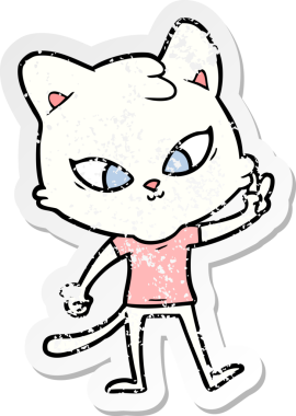 Bir insan tarafından çizilmiş şirin bir çizgi film kedisinin sıkıntılı çıkartması.