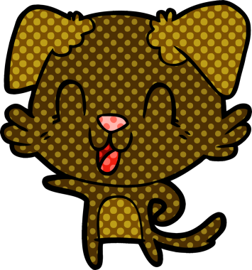 Bir insan tarafından çizilmiş gülen çizgi film köpeği.