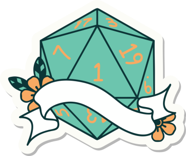 Bir insan tarafından çizilmiş doğal bir d20 zar etiketi.