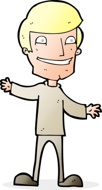 Bir insan tarafından çizilmiş sırıtan bir çizgi film adamı.